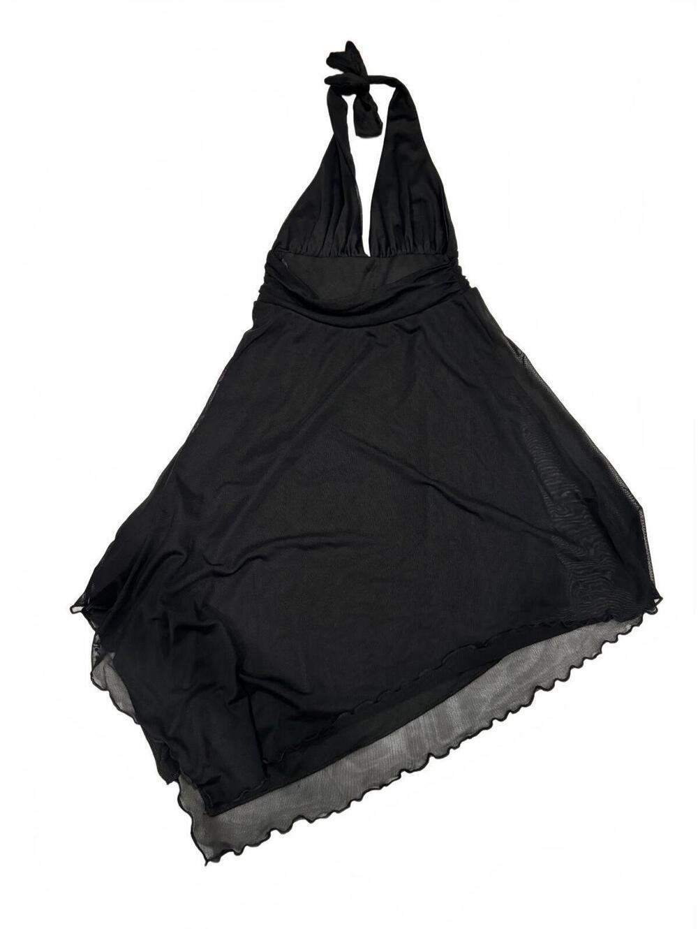 Urban Outfitters Black Mesh Asymmetrical Halter Cami Mini Dress Y2K Size M - Picture 5 of 9
